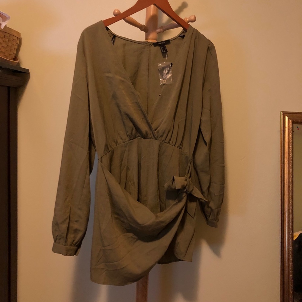 Olive Green Jumpsuit with Tie Front